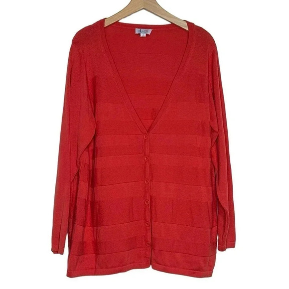 Denim + company 2X salmon orange v-neck long sleeve knit‎ cardigan - Picture 1 of 4